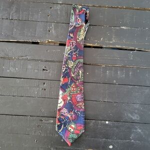 Christian Lauren 100% Silk Made in Italy Navy Purple Green Beige Pattern Tie 59"